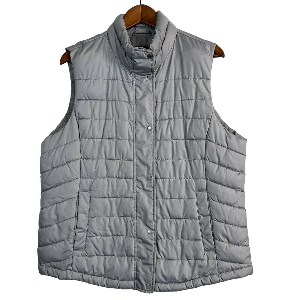 Gap Quilted Down Vest Full Zip Pockets Sleeveless Jacket Silver - XXL